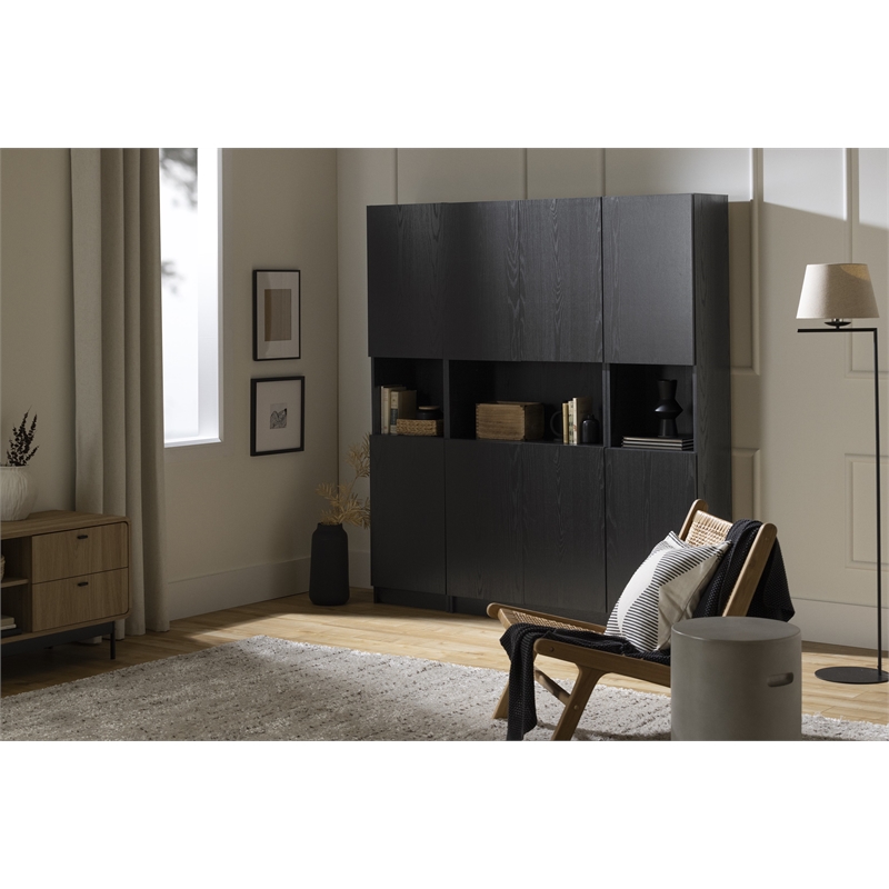 South Shore Liora 2-Door Narrow Bookcase Black Oak