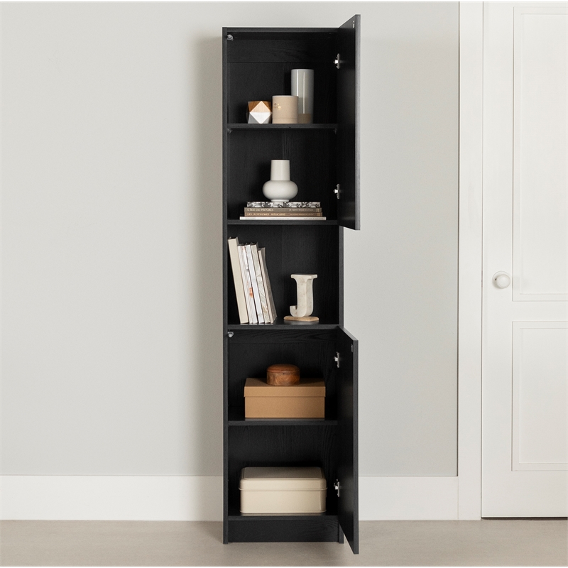 South Shore Liora 2-Door Narrow Bookcase Black Oak
