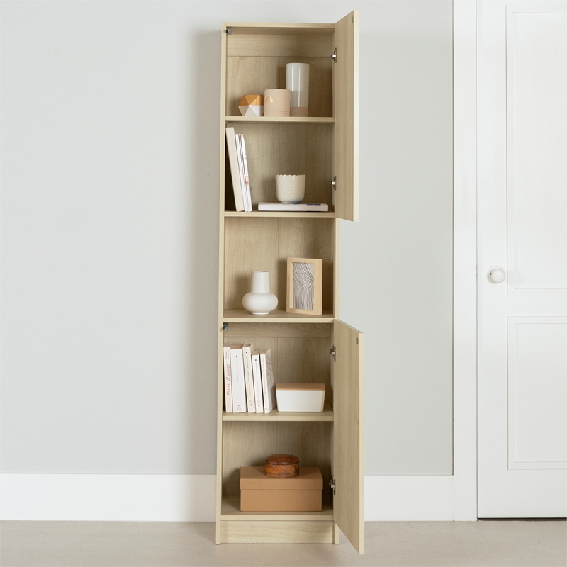South Shore Liora 2-Door Narrow Bookcase Bleached Oak