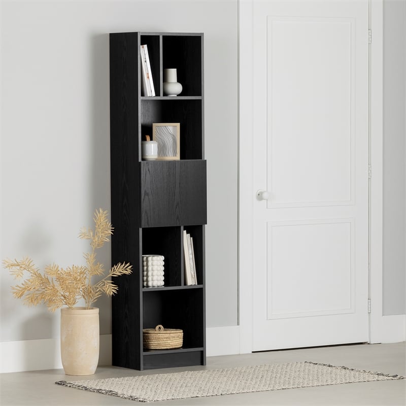 South Shore Liora 5-Shelf Narrow Bookcase Narrow Black Oak