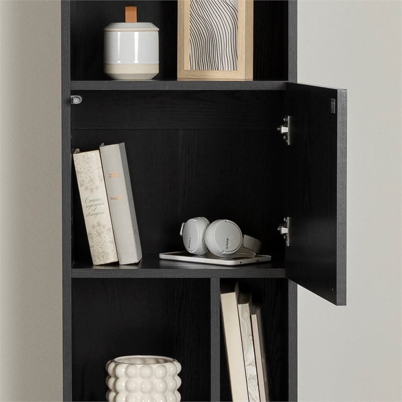 South Shore Liora 5-Shelf Narrow Bookcase Narrow Black Oak