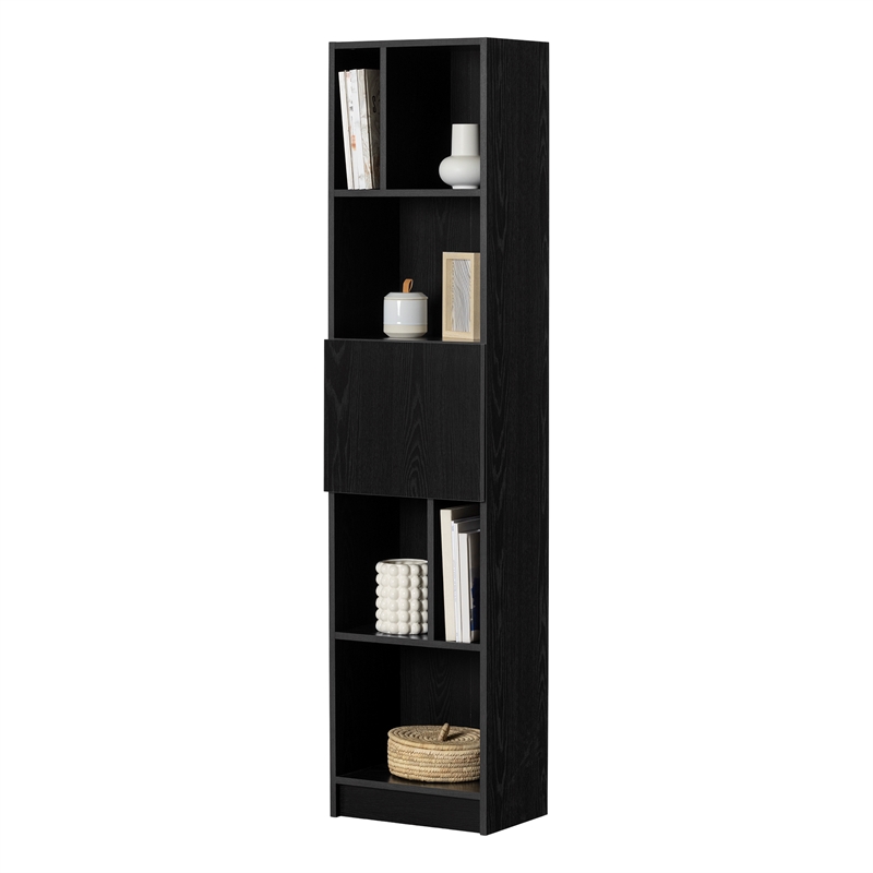 South Shore Liora 5-Shelf Narrow Bookcase Narrow Black Oak