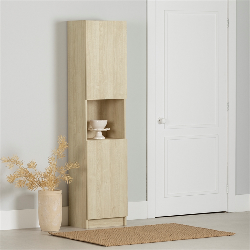 South Shore Arum 2-Door Narrow Storage Cabinet Narrow Bleached Oak