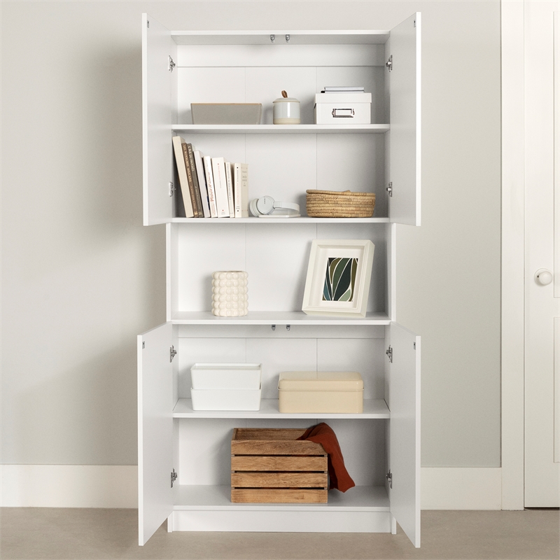 South Shore Liora 4-Door Bookcase with Open Storage Wide Pure White
