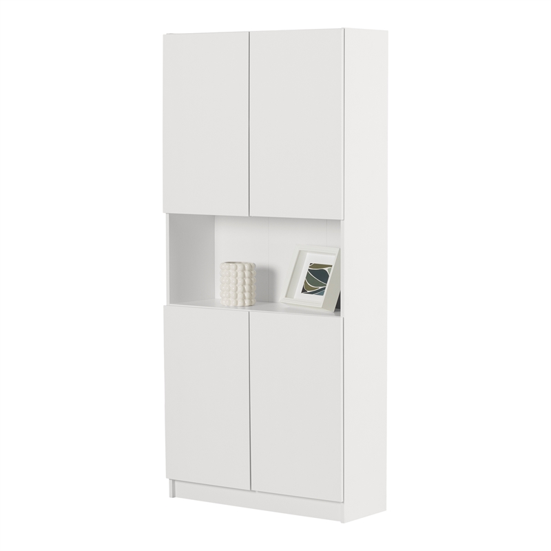 South Shore Liora 4-Door Bookcase with Open Storage Wide Pure White