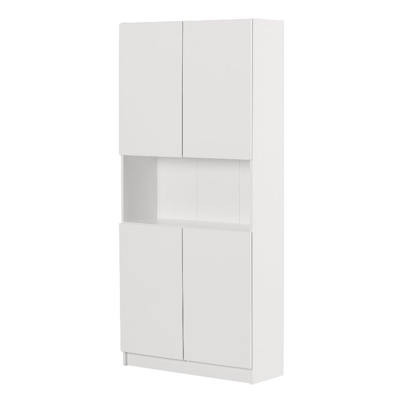 South Shore Liora 4-Door Bookcase with Open Storage Wide Pure White