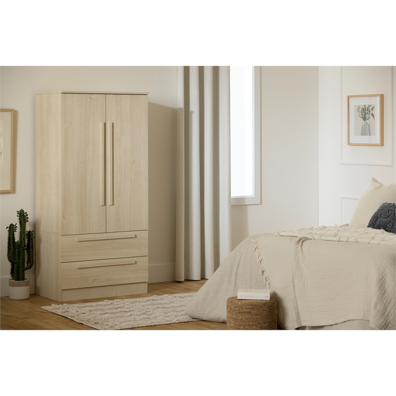 South Shore Acapella Wardrobe Armoire with Doors and Drawers  Bleached Oak