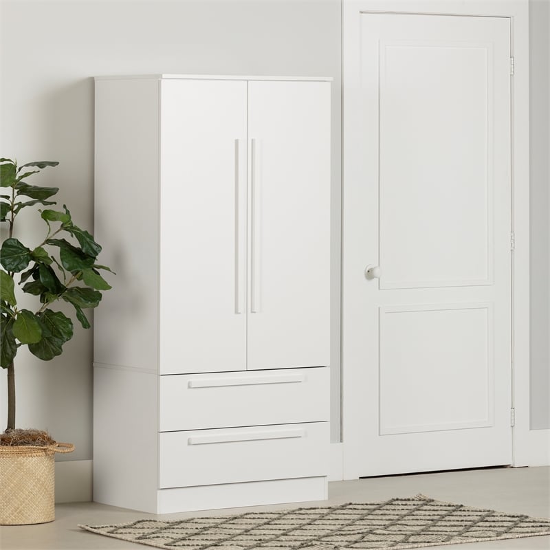 South Shore Acapella Wardrobe Armoire with Doors and Drawers  Pure White