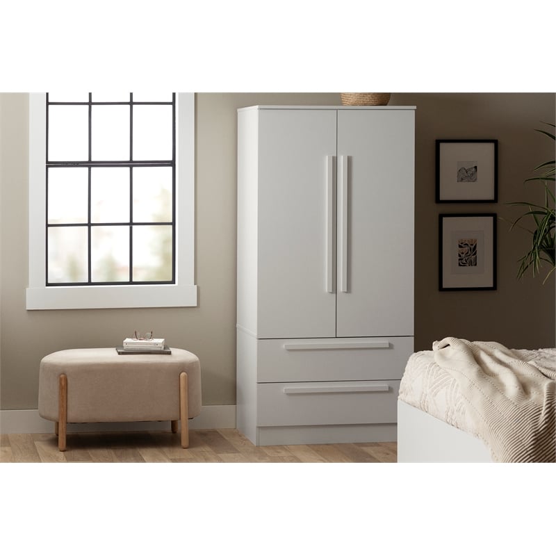 South Shore Acapella Wardrobe Armoire with Doors and Drawers  Pure White