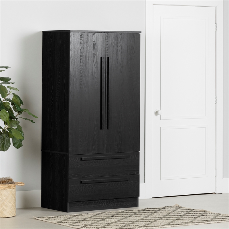 South Shore Acapella Wardrobe Armoire with Doors and Drawers  Black Oak