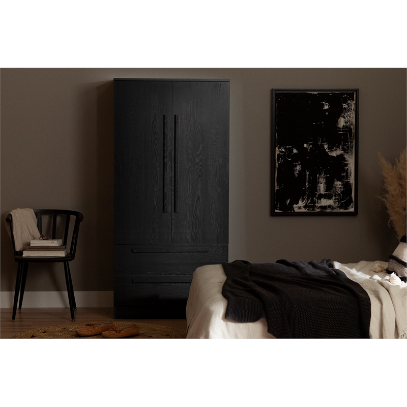 South Shore Acapella Wardrobe Armoire with Doors and Drawers  Black Oak