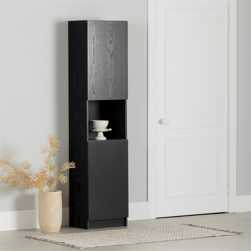 South Shore Arum 2-Door Narrow Storage Cabinet Narrow Black Oak