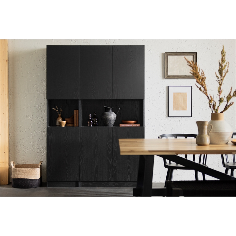 South Shore Arum 2-Door Narrow Storage Cabinet Narrow Black Oak