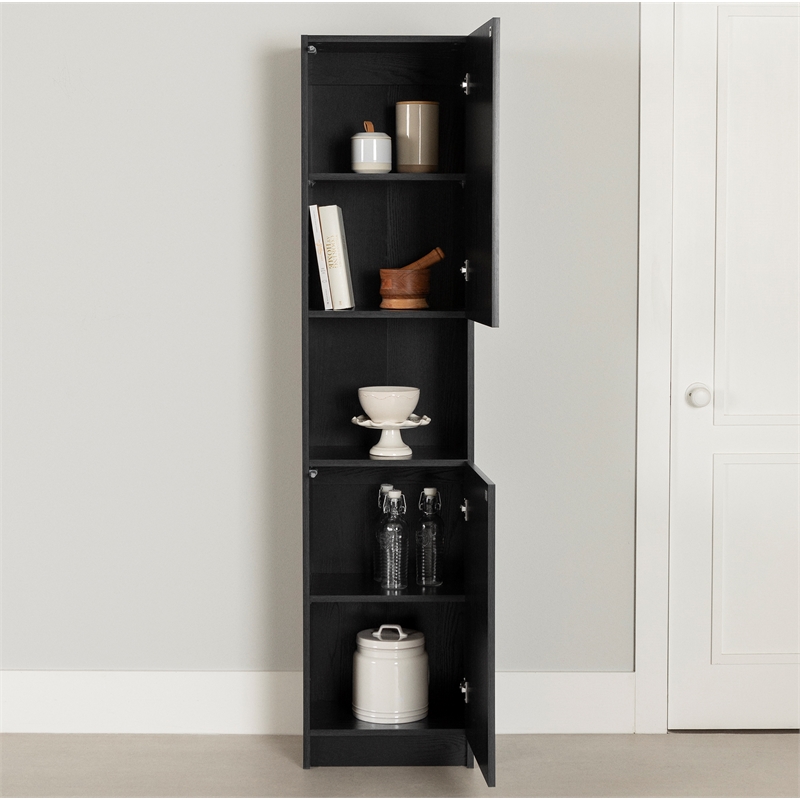 South Shore Arum 2-Door Narrow Storage Cabinet Narrow Black Oak