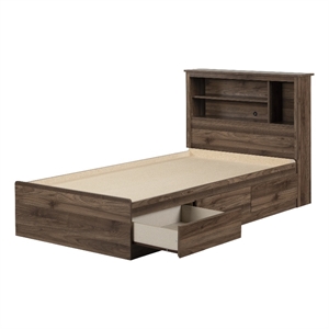 south shore yodi mates bed and bookcase headboard set twin natural walnut