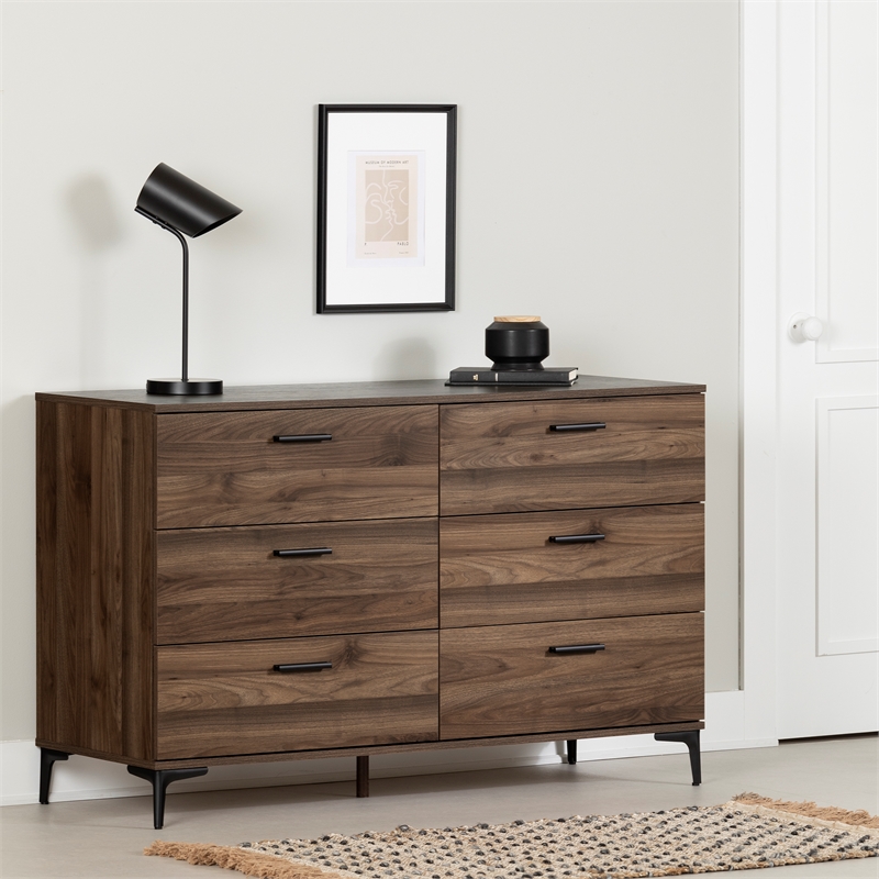 South Shore Musano 6-Drawer Dresser with Metal Legs  Natural Walnut