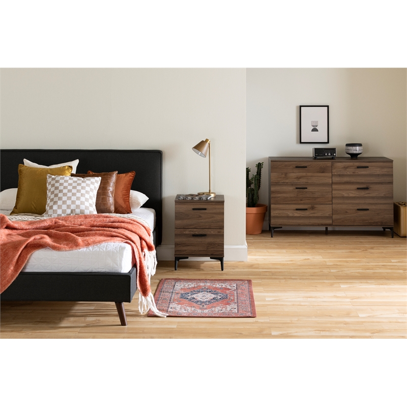 South Shore Musano 6-Drawer Dresser with Metal Legs  Natural Walnut
