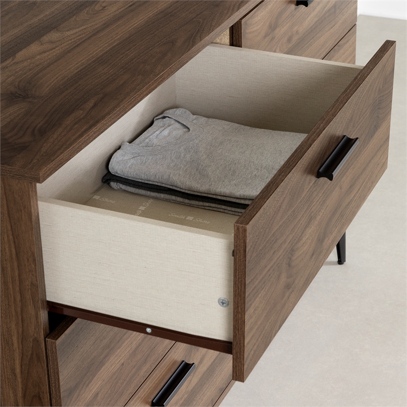 South Shore Musano 6-Drawer Dresser with Metal Legs  Natural Walnut