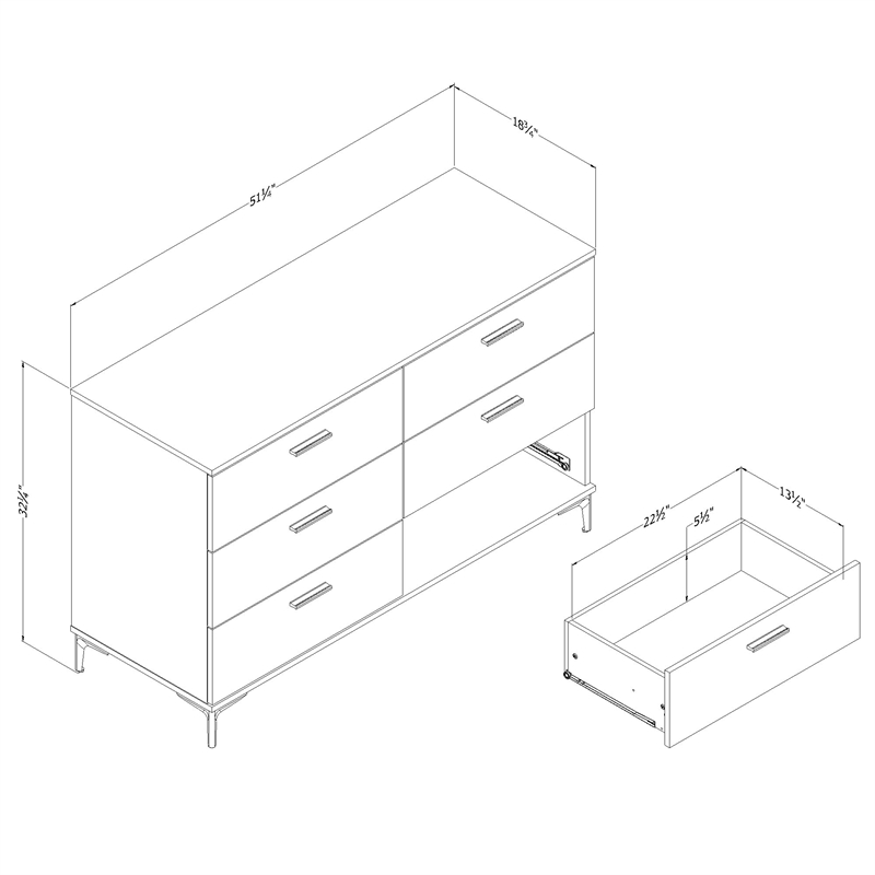 South Shore Musano 6-Drawer Dresser with Metal Legs  Natural Walnut