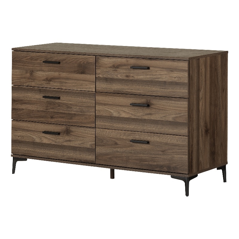 South Shore Musano 6-Drawer Dresser with Metal Legs  Natural Walnut