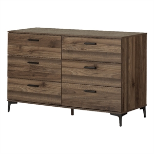 south shore musano 6-drawer dresser with metal legs  natural walnut