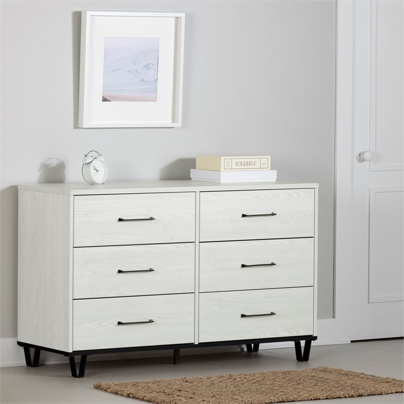 South Shore Arlen 6-Drawer Dresser  White Pine and Black Matte