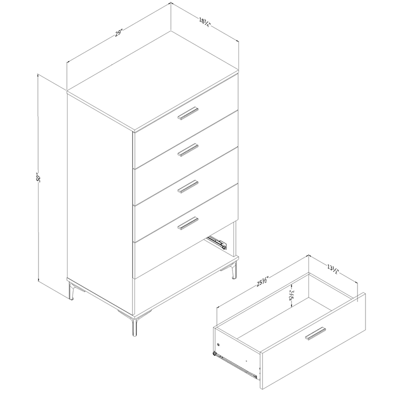 South Shore Musano 5-Drawer Chest with Metal Legs  Nordik Oak