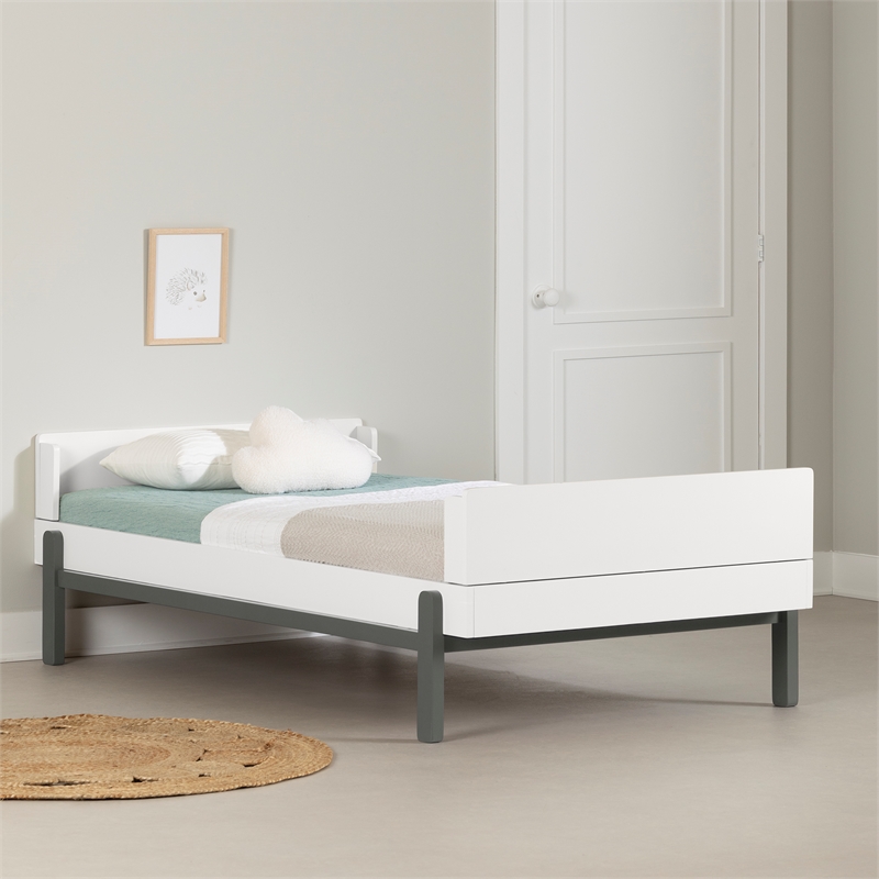 South Shore Bebble Complete Bed Twin Soft Gray and White