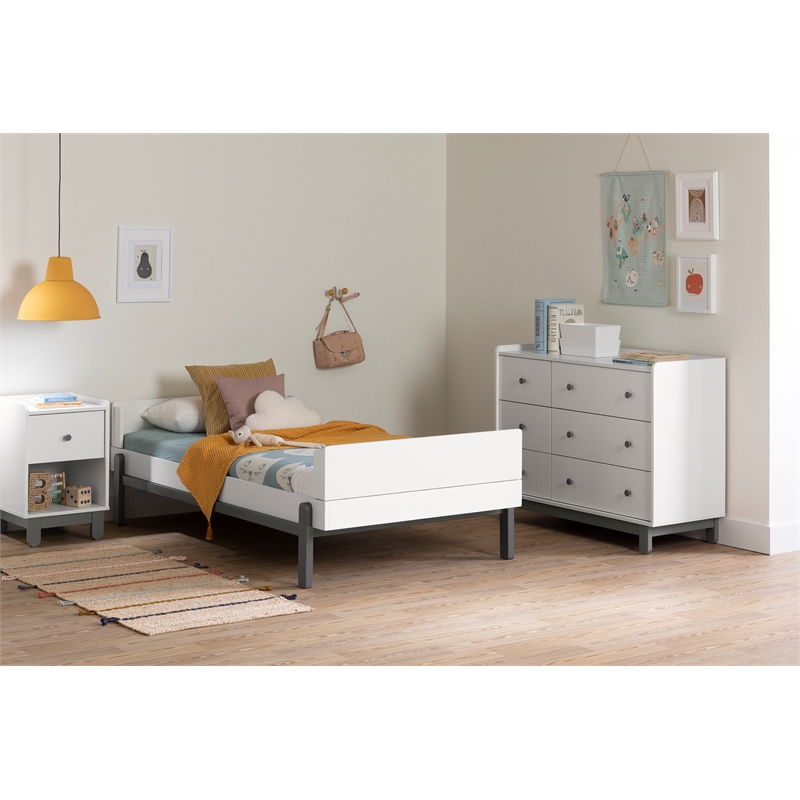 South Shore Bebble Complete Bed Twin Soft Gray and White
