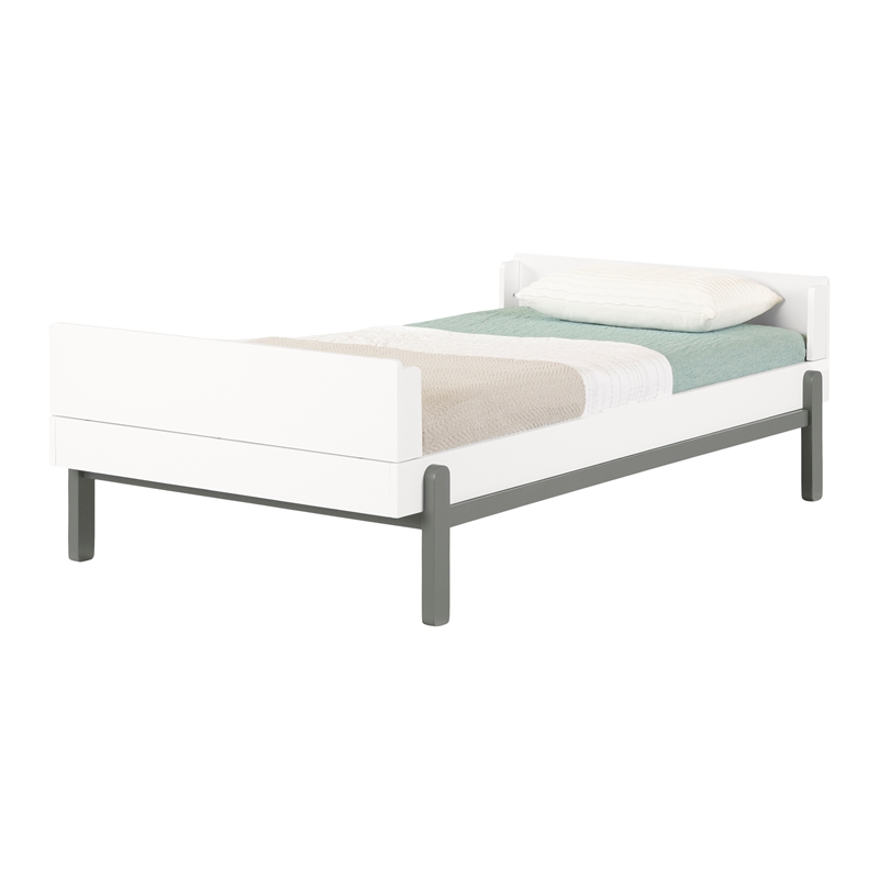 South Shore Bebble Complete Bed Twin Soft Gray and White