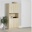 South Shore Olea 4-Door Bookcase with Open Storage Wide Bleached Oak