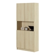 South Shore Olea 4-Door Bookcase with Open Storage Wide Bleached Oak