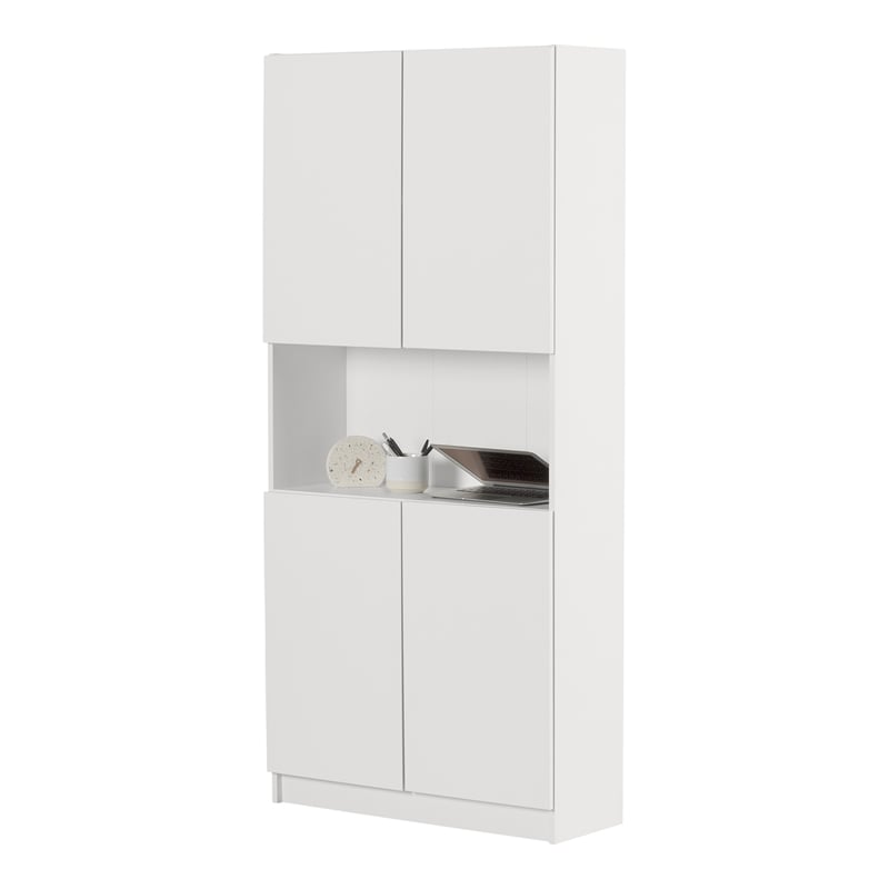 South Shore Olea 4-Door Bookcase with Open Storage Wide Pure White