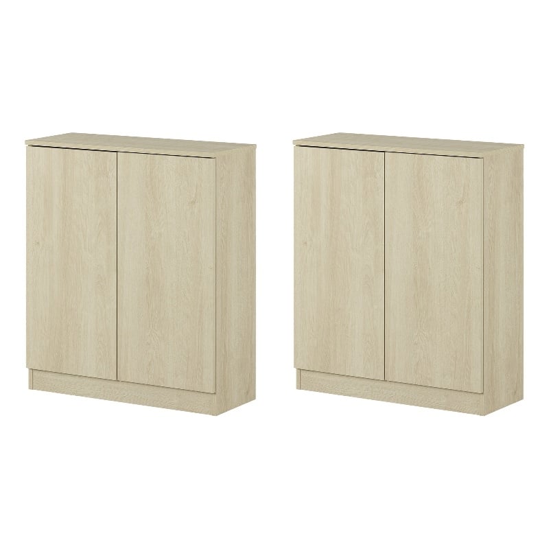 South Shore Arum Set of 2 Sideboards with 2 Doors  Bleached Oak