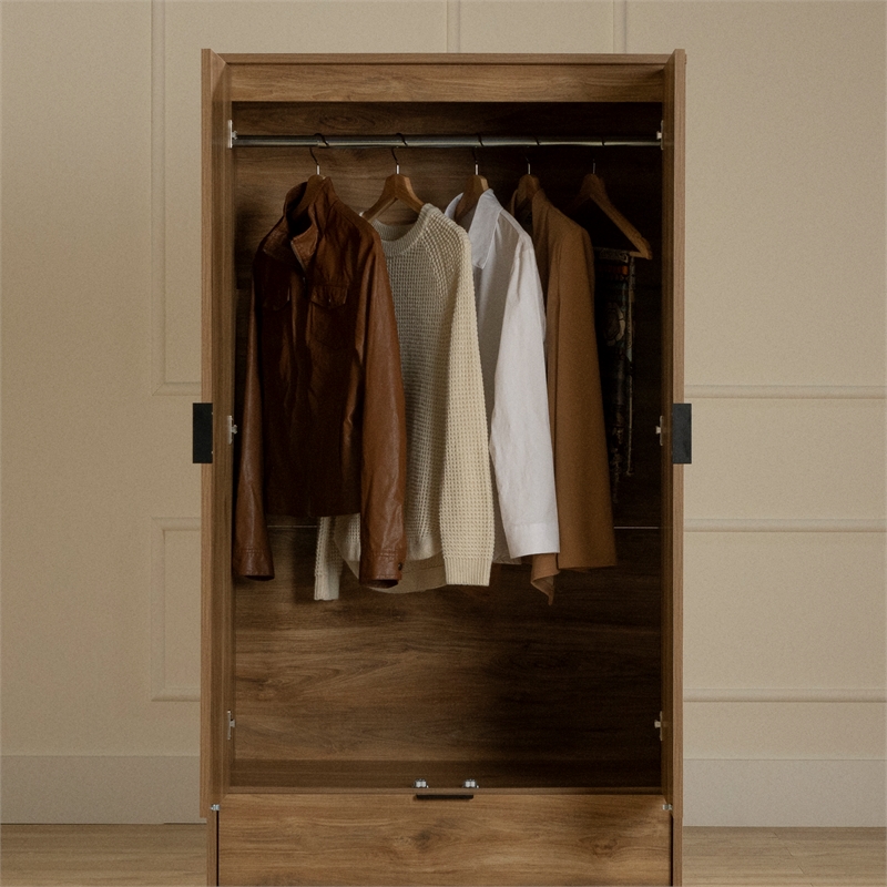 South Shore Oxford Wardrobe Armoire with Doors and Drawer  Natural Mango