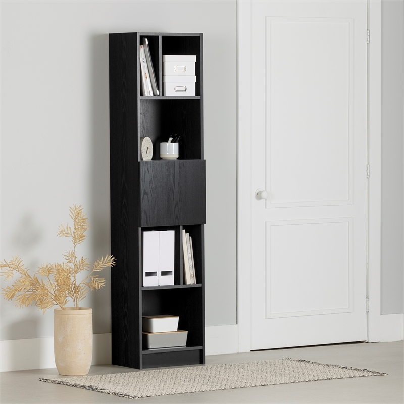 South Shore Olea 5-Shelf Narrow Bookcase Wide Black Oak