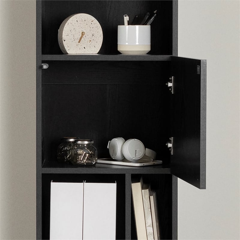 South Shore Olea 5-Shelf Narrow Bookcase Wide Black Oak