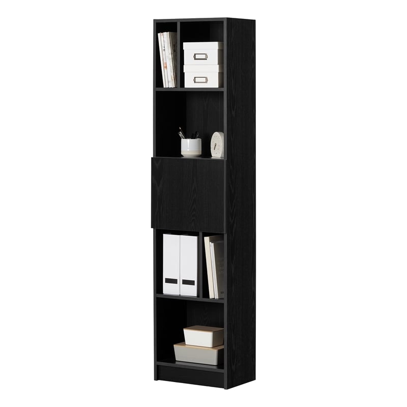 South Shore Olea 5-Shelf Narrow Bookcase Wide Black Oak