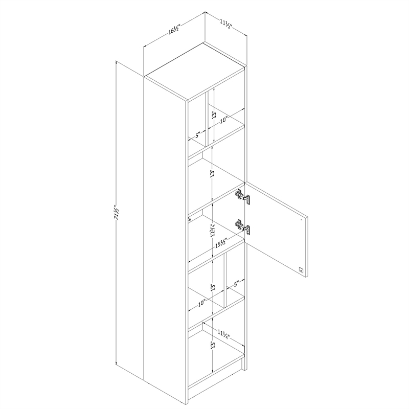 South Shore Olea 5-Shelf Narrow Bookcase Wide Pure White