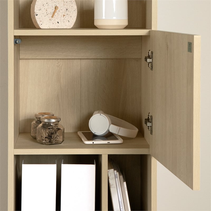 South Shore Olea 5-Shelf Narrow Bookcase Wide Bleached Oak