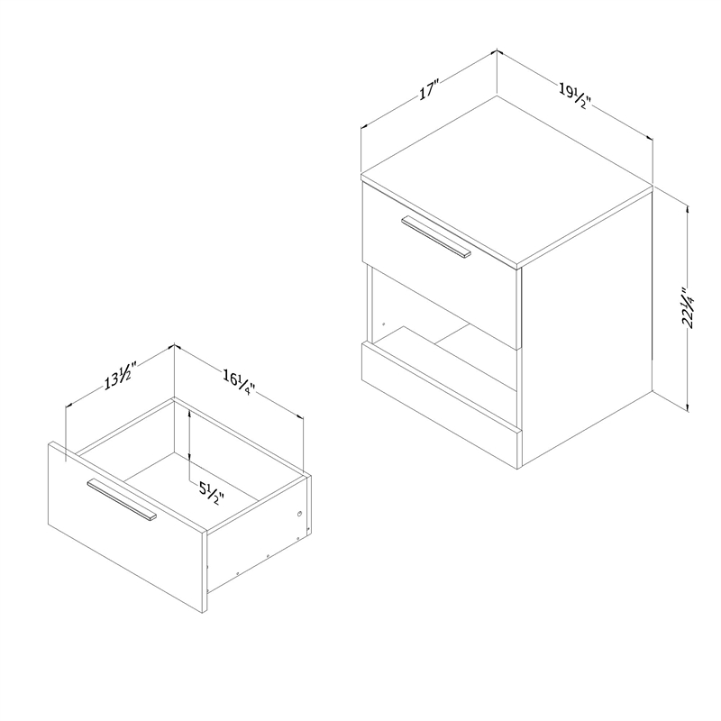 South Shore Step One Essential 2-Drawer Nightstand  Bleached Oak