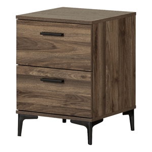 South Shore Musano 2-Drawer Nightstand with Metal Legs  Natural Walnut