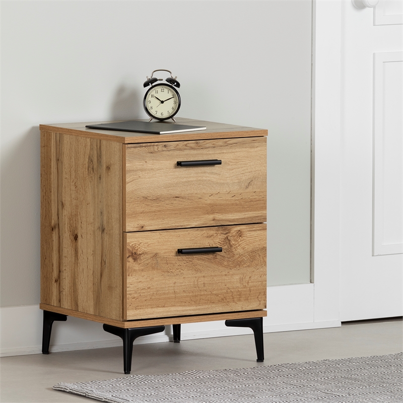 South Shore Musano 2-Drawer Nightstand with Metal Legs  Nordik Oak
