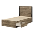 South Shore Arlen Mates Bed with 3 Drawers and Headboard Set Twin Weathered Oak