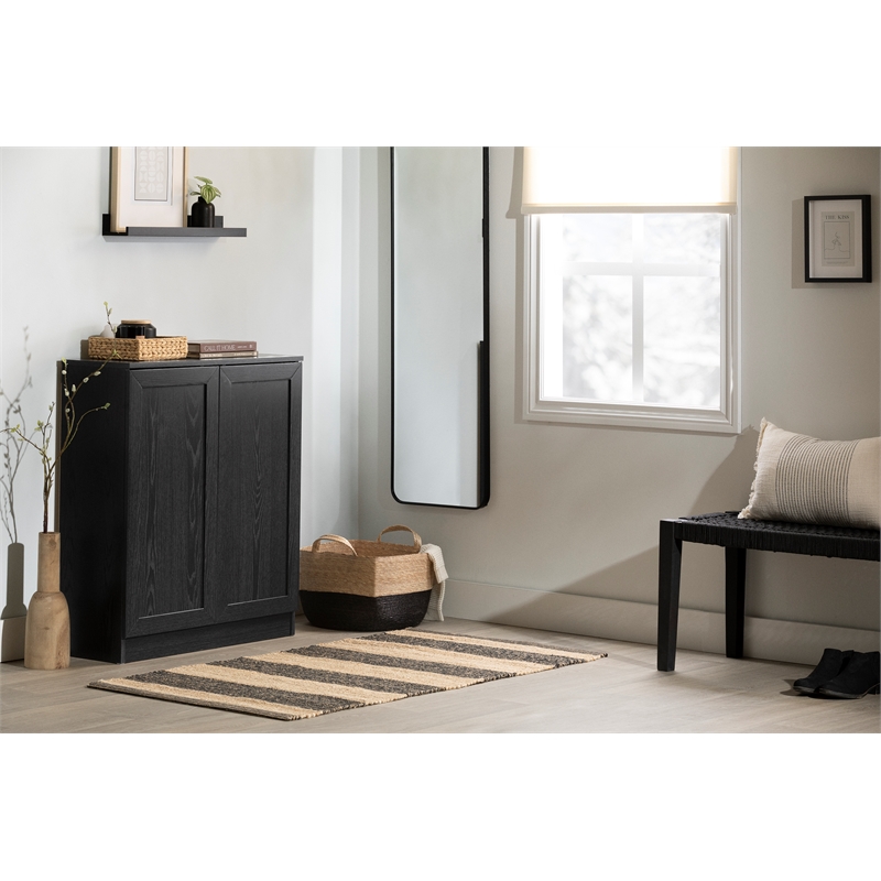South Shore Essence 2-Door Storage Cabinet  Black Oak