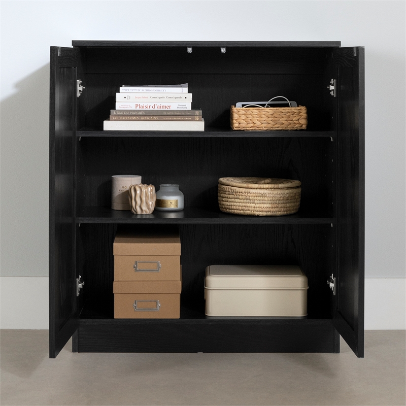 South Shore Essence 2-Door Storage Cabinet  Black Oak