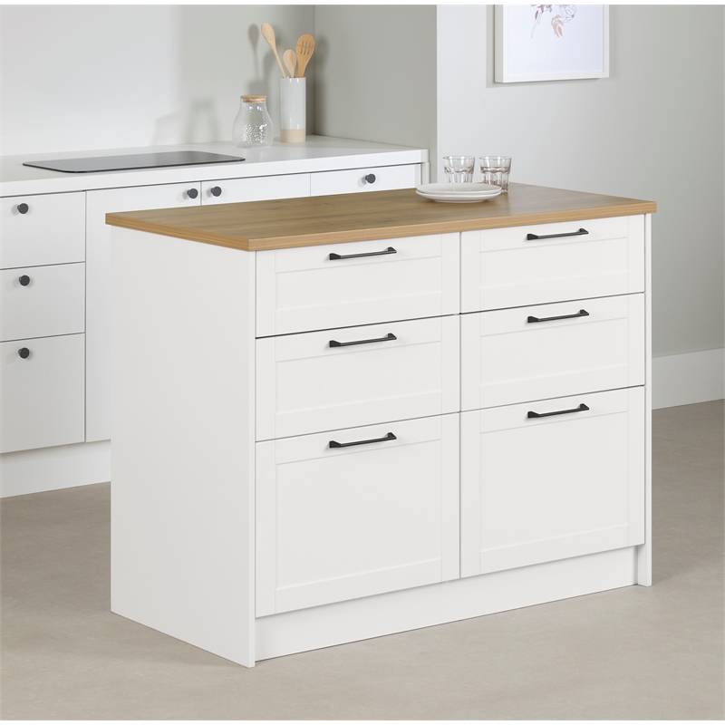 South Shore Toscano 6-Drawer Kitchen Island Medium White and Maple Nutmeg