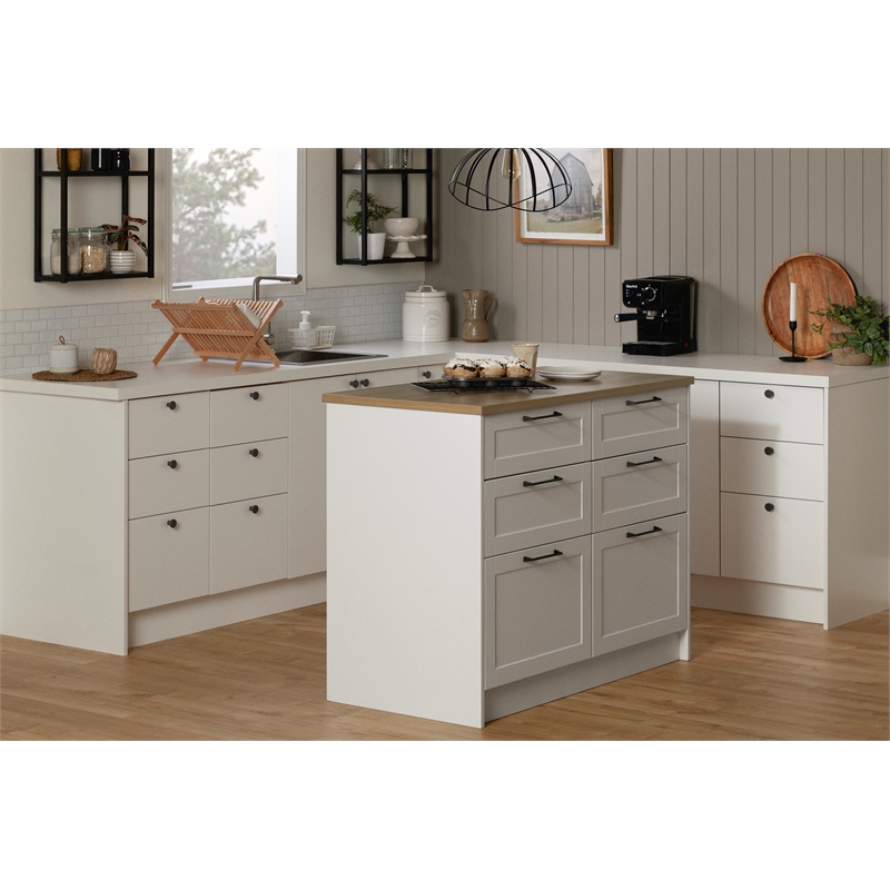 South Shore Toscano 6-Drawer Kitchen Island Medium White and Maple Nutmeg