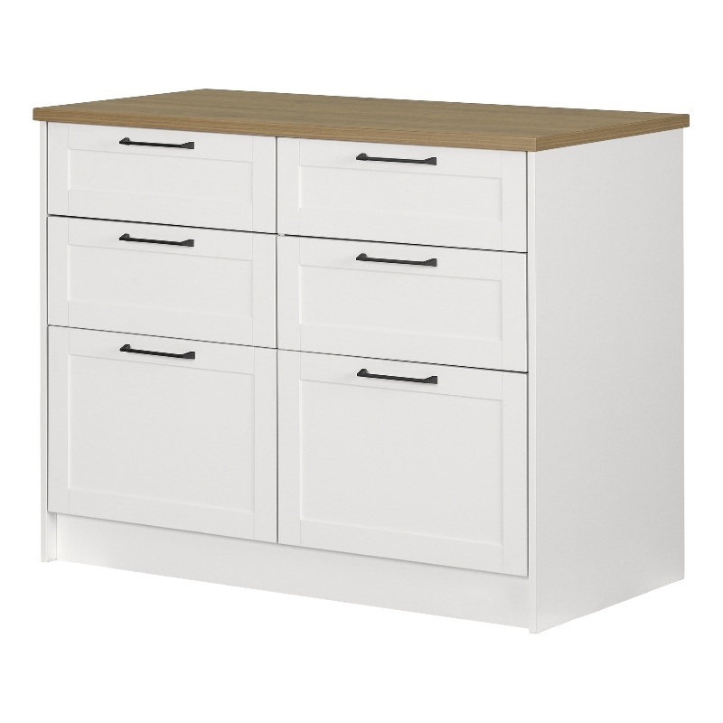 South Shore Toscano 6-Drawer Kitchen Island Medium White and Maple Nutmeg