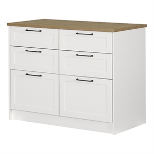 South Shore Toscano 6-Drawer Kitchen Island Medium White and Maple Nutmeg